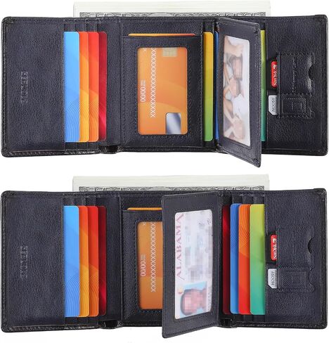 محافظ Trifold للرجال من الجلد الأصلي سعة كبيرة الحظر ، وتشمل نافذة الهوية وحامل بطاقة الائتمان ، ومحافظ رجالي الجلود (القهوة) in Kuwait