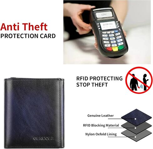 محافظ Trifold للرجال من الجلد الأصلي سعة كبيرة الحظر ، وتشمل نافذة الهوية وحامل بطاقة الائتمان ، ومحافظ رجالي الجلود (القهوة) in Kuwait
