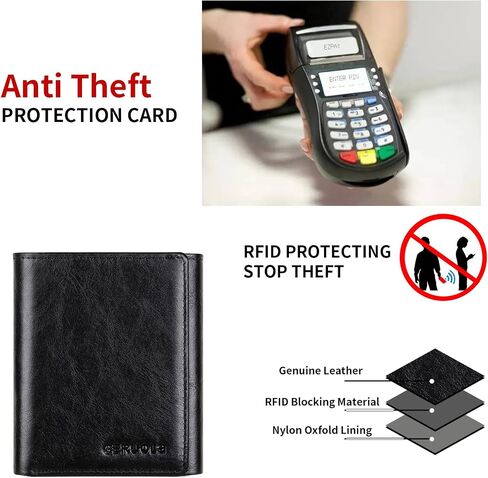 محافظ Trifold للرجال من الجلد الأصلي سعة كبيرة الحظر ، وتشمل نافذة الهوية وحامل بطاقة الائتمان ، ومحافظ رجالي الجلود (القهوة) in Saudi Arabia