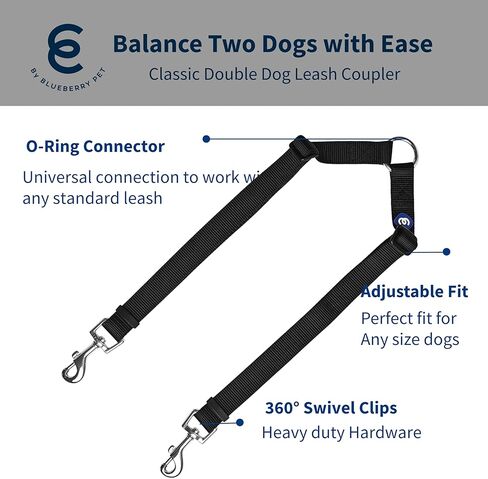 Blueberry Pet Essentials مقود مزدوج كلاسيكي متين للكلاب، أوركيد داكن، متوسط/كبير، مقاود مزدوجة للمشي والتدريب لكلبين in Saudi Arabia