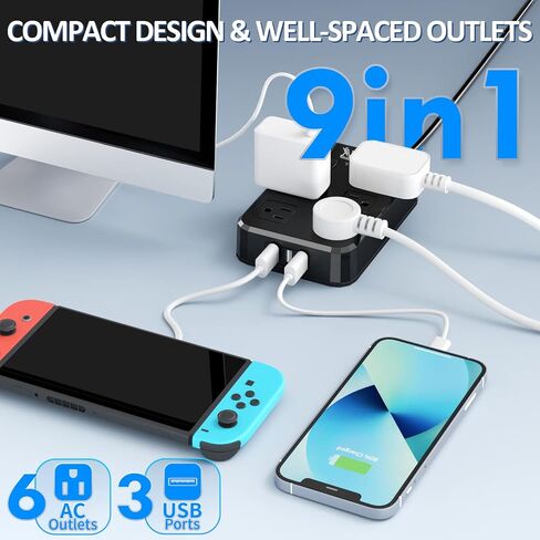 Outdoor Power Strip Weatherproof, Waterproof Surge Protector with 6 Wide Outlet with 3 USB Ports, 10FT Extension Cord,1875W Overload Protection,Outlet Extender for Christmas Lights ETL Listed Black in Kuwait