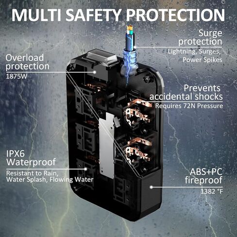 Outdoor Power Strip Weatherproof, Waterproof Surge Protector with 6 Wide Outlet with 3 USB Ports, 10FT Extension Cord,1875W Overload Protection,Outlet Extender for Christmas Lights ETL Listed Black in Kuwait
