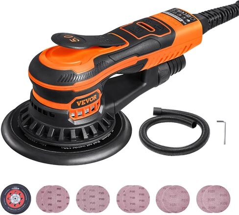 VEVOR Random Orbital Sander, 6-Inch DA & GA Dual Action Orbital Sander, 850W 7400PRM 6 Variable Speed Electric Palm Sander with 10PCS Sandpapers, Dust Connector for Woodworking Detailing Sanding in Saudi Arabia