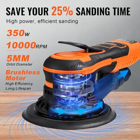 VEVOR Random Orbital Sander, 6-Inch DA & GA Dual Action Orbital Sander, 850W 7400PRM 6 Variable Speed Electric Palm Sander with 10PCS Sandpapers, Dust Connector for Woodworking Detailing Sanding in Saudi Arabia
