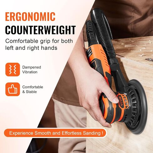 VEVOR Random Orbital Sander, 6-Inch DA & GA Dual Action Orbital Sander, 850W 7400PRM 6 Variable Speed Electric Palm Sander with 10PCS Sandpapers, Dust Connector for Woodworking Detailing Sanding in Saudi Arabia
