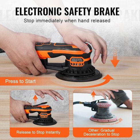 VEVOR Random Orbital Sander, 6-Inch DA & GA Dual Action Orbital Sander, 850W 7400PRM 6 Variable Speed Electric Palm Sander with 10PCS Sandpapers, Dust Connector for Woodworking Detailing Sanding in Saudi Arabia