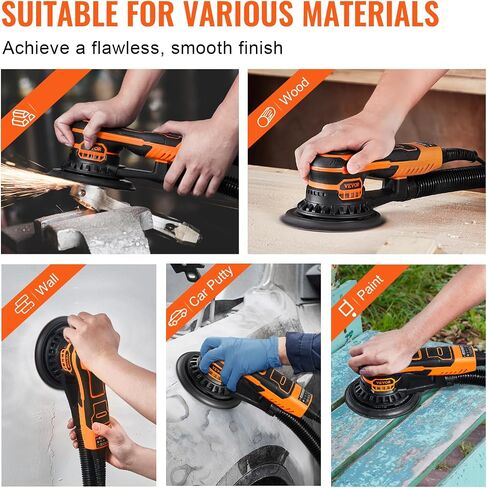 VEVOR Random Orbital Sander, 6-Inch DA & GA Dual Action Orbital Sander, 850W 7400PRM 6 Variable Speed Electric Palm Sander with 10PCS Sandpapers, Dust Connector for Woodworking Detailing Sanding in Saudi Arabia