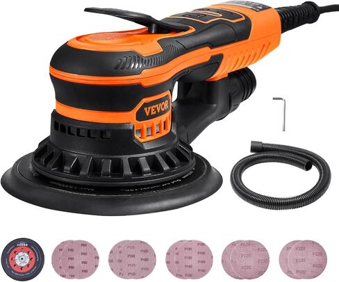 VEVOR Random Orbital Sander, 6-Inch DA & GA Dual Action Orbital Sander, 850W 7400PRM 6 Variable Speed Electric Palm Sander with 10PCS Sandpapers, Dust Connector for Woodworking Detailing Sanding in Saudi Arabia