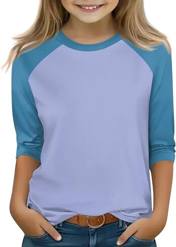 Cute Tops for Teen Girls Flowy 3/4 Sleeve Crew Neck Graphic Blouses Workout Tops Summer Kids Clothes in Saudi Arabia