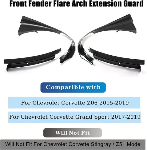 Compatible with for Chevrolet Corvette C7 2014-2019 Front Wheel Compelete Fender Flare Arch Extension Guard Pair (Glossy Black) in Saudi Arabia