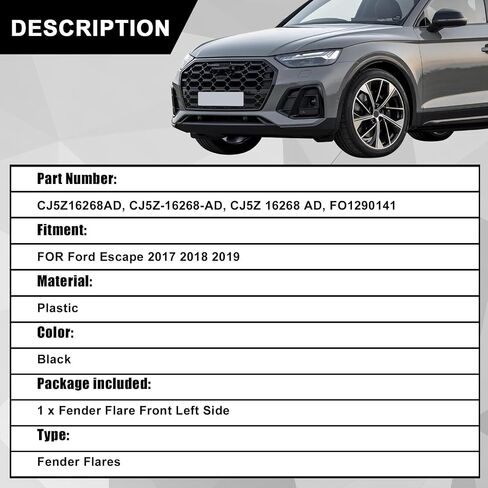 Secosautoparts عجلة صب السائق الجبهة الأمامية متوافقة مع فورد Escape 2017 2018 2018 استبدال# CJ5Z16268AD ، FO1290141 Fender Flare الجانب الأيسر in Saudi Arabia