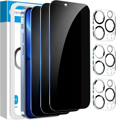 Fotbor [3+3 Pack] واقي شاشة للخصوصية iPhone 13 Pro Max مع واقي عدسة الكاميرا، مضاد للتجسس، تغطية كاملة خاصة خالية من الفقاعات 9H صلابة من الزجاج المقوى 6.7 بوصة مع مجموعة تركيب سهلة in Kuwait