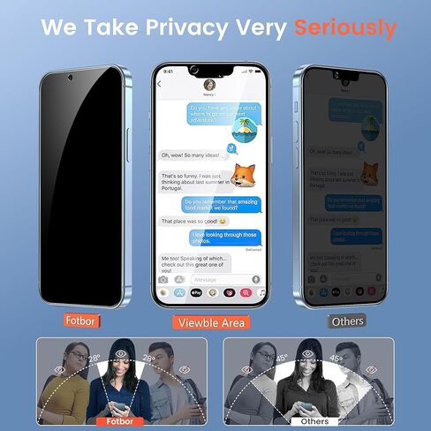 Fotbor [3+3 Pack] واقي شاشة للخصوصية iPhone 13 Pro Max مع واقي عدسة الكاميرا، مضاد للتجسس، تغطية كاملة خاصة خالية من الفقاعات 9H صلابة من الزجاج المقوى 6.7 بوصة مع مجموعة تركيب سهلة in Kuwait