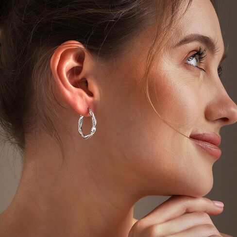 LeCalla 925 Sterling Silver Rope Twisted Hoop Earrings - Women's Chunky Hoops - Lightweight Click Top - Italian Design Shrimp Earring in Saudi Arabia