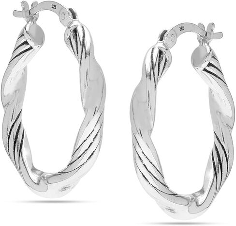 LeCalla 925 Sterling Silver Rope Twisted Hoop Earrings - Women's Chunky Hoops - Lightweight Click Top - Italian Design Shrimp Earring in Saudi Arabia