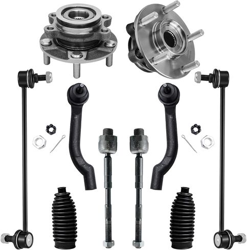 Detroit Axle-10pc مجموعة محامل العجلات الأمامية للمحامل لعام 2008-2013 Nissan Rogue 2014-2015 Rogue Select 2 Wheel Bearing Hubs 4 Inner Outer Tie Rods 2 Sway Bars 2 Boots Replication in Saudi Arabia