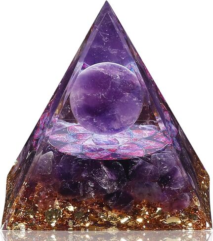 Hopeseed Orgone Pyramid Taichi Orgonite Amethyst & Obsidian Healing Crystal Pyramid مولد طاقة إيجابي لتقليل التوتر ريكي شقرا شفاء التأمل يجذب الحظ، مع 2 أحجار كريستال بيضاء in Kuwait