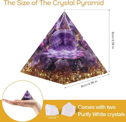 Hopeseed Orgone Pyramid Taichi Orgonite Amethyst & Obsidian Healing Crystal Pyramid مولد طاقة إيجابي لتقليل التوتر ريكي شقرا شفاء التأمل يجذب الحظ، مع 2 أحجار كريستال بيضاء in Kuwait
