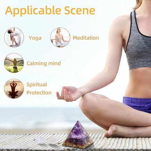 Hopeseed Orgone Pyramid Taichi Orgonite Amethyst & Obsidian Healing Crystal Pyramid مولد طاقة إيجابي لتقليل التوتر ريكي شقرا شفاء التأمل يجذب الحظ، مع 2 أحجار كريستال بيضاء in Kuwait