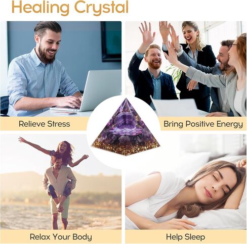 Hopeseed Orgone Pyramid Taichi Orgonite Amethyst & Obsidian Healing Crystal Pyramid مولد طاقة إيجابي لتقليل التوتر ريكي شقرا شفاء التأمل يجذب الحظ، مع 2 أحجار كريستال بيضاء in Kuwait