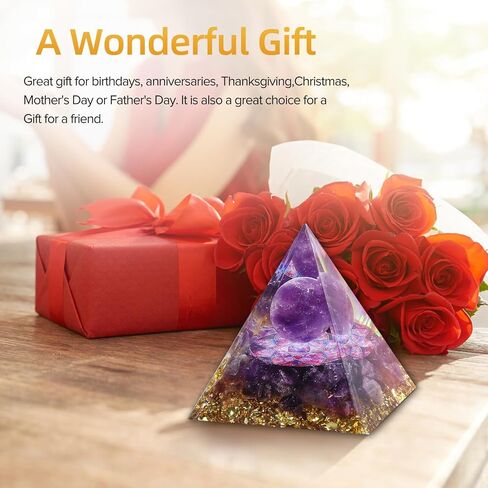 Hopeseed Orgone Pyramid Taichi Orgonite Amethyst & Obsidian Healing Crystal Pyramid مولد طاقة إيجابي لتقليل التوتر ريكي شقرا شفاء التأمل يجذب الحظ، مع 2 أحجار كريستال بيضاء in Kuwait