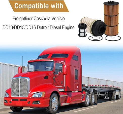 PF9908 Fuel Filter with Oil Filter Kit Compatible with Freightliner Cascadia DD13 DD15 DD16 Engine Replace# PF9908 P551005 P551063 in Saudi Arabia