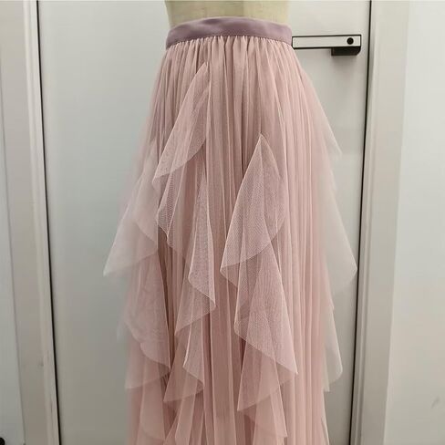 Elegant A Line Skirts for Women Midi Fairy Style Multi Layer Mesh Tutu High Waisted Elastic Half Skirt in Kuwait