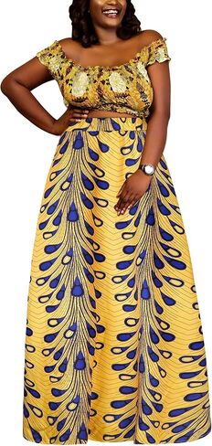4 PCS African Printed Maxi Skirt for Women Outfit Traditional Printed Costume Set with Pockets Wooden Earrings in Kuwait