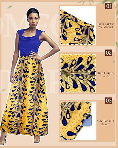 4 PCS African Printed Maxi Skirt for Women Outfit Traditional Printed Costume Set with Pockets Wooden Earrings in Kuwait