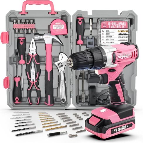 Hi-Spec Small Drill Set，30pc Pink 12V Cordless Power Drill Driver & Household DIY Tool Set. Rapid Cordless Power Drilling and Screwdriving with Essential DIY Hand Tools & Accessories in Saudi Arabia