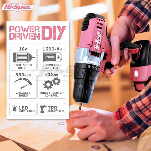 Hi-Spec Small Drill Set，30pc Pink 12V Cordless Power Drill Driver & Household DIY Tool Set. Rapid Cordless Power Drilling and Screwdriving with Essential DIY Hand Tools & Accessories in Saudi Arabia