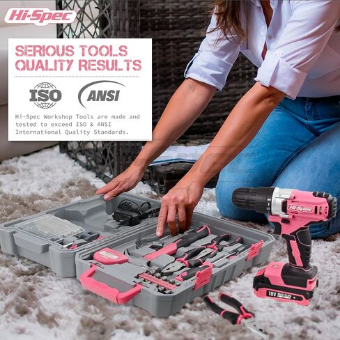 Hi-Spec Small Drill Set，30pc Pink 12V Cordless Power Drill Driver & Household DIY Tool Set. Rapid Cordless Power Drilling and Screwdriving with Essential DIY Hand Tools & Accessories in Saudi Arabia