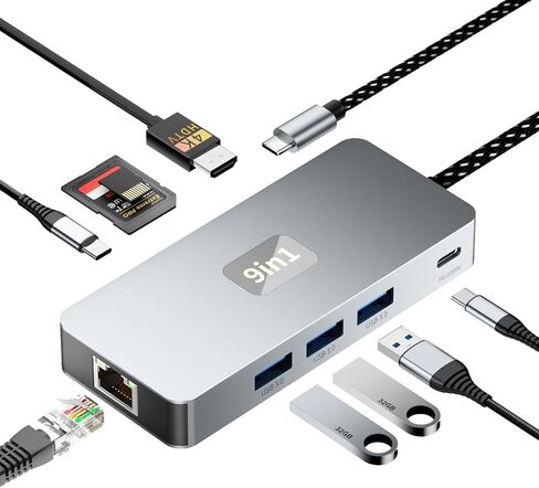 USB C HUB, USB C Adapter 11 in 1 Dongle with 4K HDMI, VGA, PD 100W, 1 X USB 3.0, 3 X USB 2.0 Ethernet, SD/TF Card Reader, 3.5mm Headphone Jack for iPhone 16/15 MacBook Pro/Air, Other Type C Laptops in Kuwait