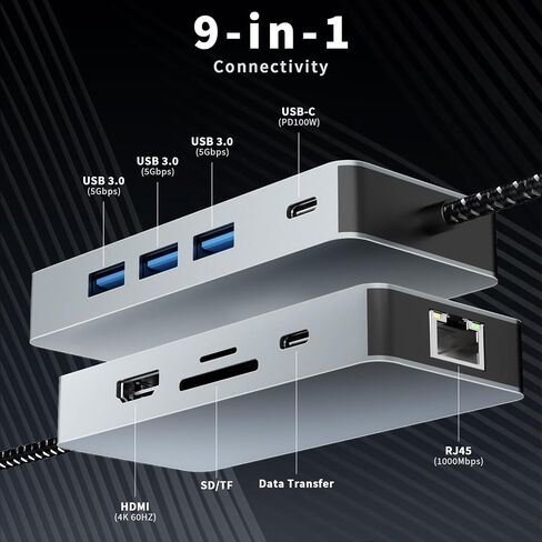 USB C HUB, USB C Adapter 11 in 1 Dongle with 4K HDMI, VGA, PD 100W, 1 X USB 3.0, 3 X USB 2.0 Ethernet, SD/TF Card Reader, 3.5mm Headphone Jack for iPhone 16/15 MacBook Pro/Air, Other Type C Laptops in Kuwait