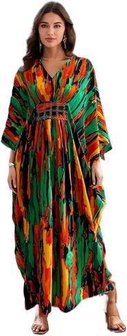ثياب مومو طباعة من Lousea للنساء Vneck Tie صبغ تغطية ملابس ملابس ملونة لباس لويجور فستان شاطئ من قطعة واحدة in Kuwait