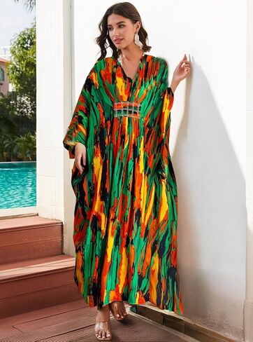 ثياب مومو طباعة من Lousea للنساء Vneck Tie صبغ تغطية ملابس ملابس ملونة لباس لويجور فستان شاطئ من قطعة واحدة in Kuwait