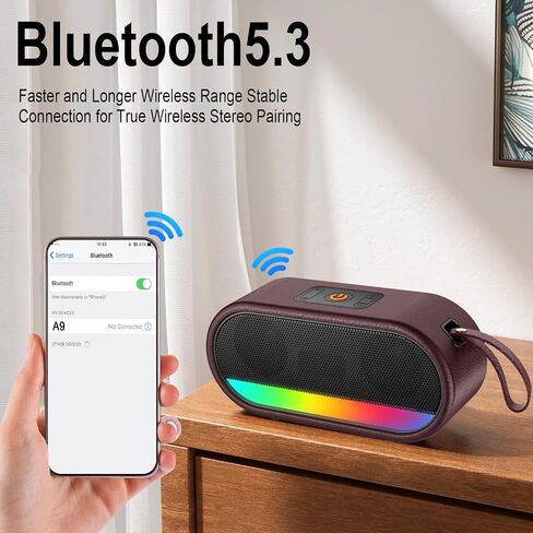 Portable Bluetooth Speaker, Bluetooth 5.3 Speaker with Punchy bass for Home/Outdoor, Built-in Lights, IP7 Waterproof, Wireless Speaker Stereo Pairing Green in Saudi Arabia