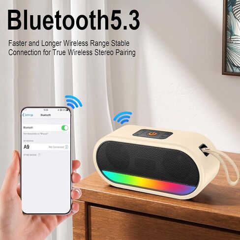 Portable Bluetooth Speaker, Bluetooth 5.3 Speaker with Punchy bass for Home/Outdoor, Built-in Lights, IP7 Waterproof, Wireless Speaker Stereo Pairing Green in Saudi Arabia