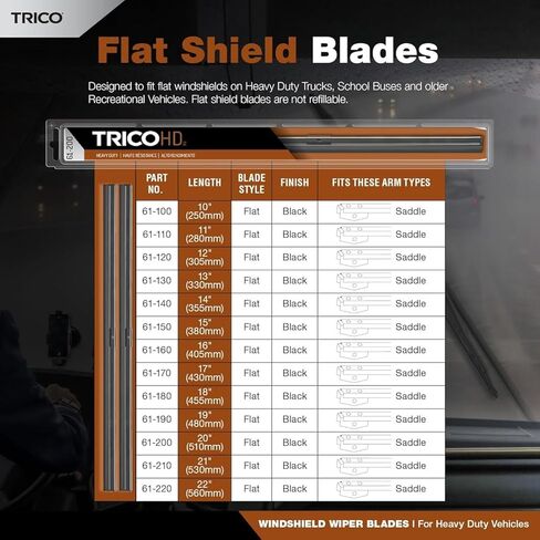 2 Wiper Set - Trico 61-130 13" Wiper Blades Fit Heavy Duty Vehicles w/Flat Windshields & Saddle Attachment in Kuwait