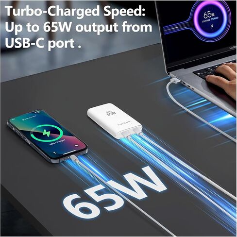 65W GaN USB C Charger, Dual-Port Fast Wall Charger with PD 3.0 & QC 4.0, Foldable Plug Compact Power Adapter for MacBook Pro/Air, iPhone 16, iPad Pro, Samsung Galaxy S24, Steam Deck & More in Saudi Arabia
