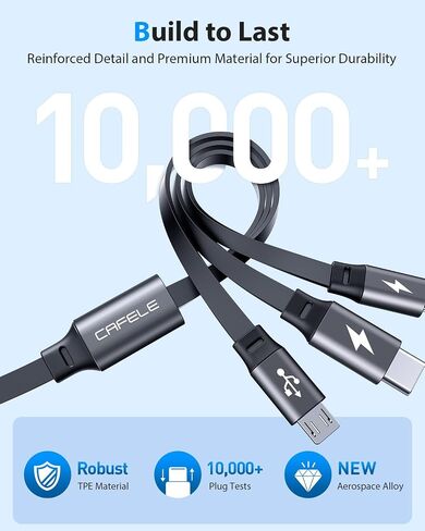 CAFELE [كابل شحن متعدد مطور لعام 2023، كابل شحن USB قابل للسحب 3 في 1 مع النوع C، USB صغير، منفذ هاتف، سلك شاحن سريع متعدد للهاتف 14 13 12 11 XS XR X 8 7 6 SE، Galaxy (4أقدام) in Kuwait
