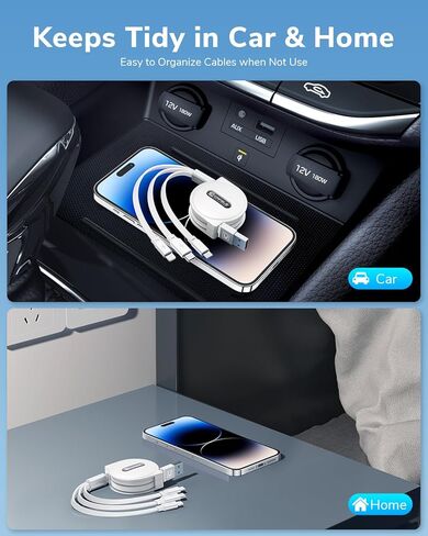 CAFELE [2023 Upgraded Multi Charging Cable, 3 in 1 Retractable USB Charging Cable with Type C, Micro USB, Phone Port, Multiple Fast Charger Cord for Phone 14 13 12 11 XS XR X 8 7 6 SE, Galaxy(4ft) in Kuwait