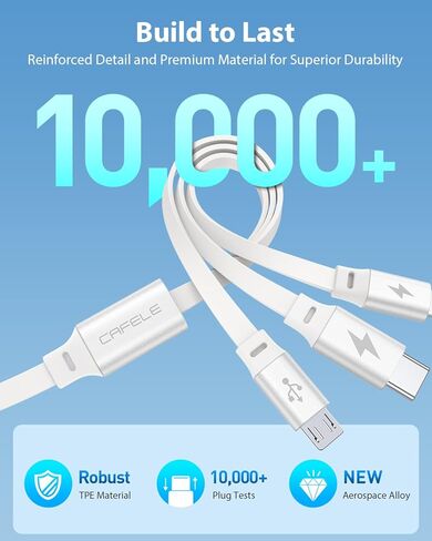 CAFELE [2023 Upgraded Multi Charging Cable, 3 in 1 Retractable USB Charging Cable with Type C, Micro USB, Phone Port, Multiple Fast Charger Cord for Phone 14 13 12 11 XS XR X 8 7 6 SE, Galaxy(4ft) in Kuwait