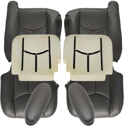 GXARTS Driver and Passenger Side Bottom and Top Lean Back Leather Seat Cover and 2 Foam and 2 Armrest Fit for Chevy Silverado Avalanche Tahoe Suburban GMC Sierra Yukon XL 2003-2006 Dark Gray 692/69i in Saudi Arabia