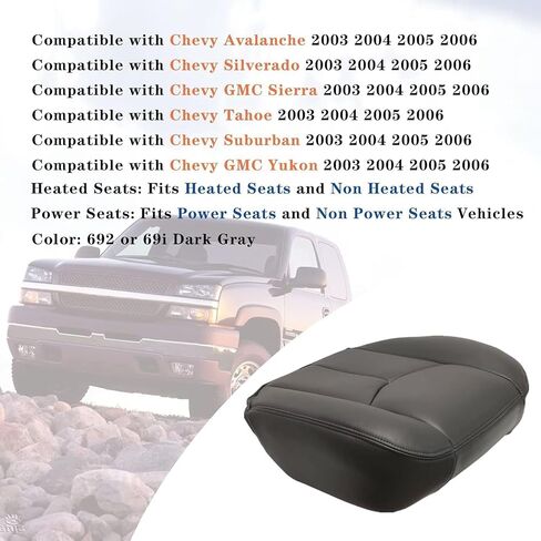 GXARTS Driver and Passenger Side Bottom and Top Lean Back Leather Seat Cover and 2 Foam and 2 Armrest Fit for Chevy Silverado Avalanche Tahoe Suburban GMC Sierra Yukon XL 2003-2006 Dark Gray 692/69i in Saudi Arabia