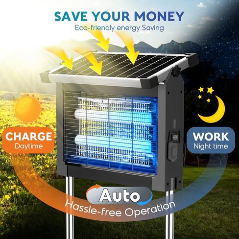 Solar Bug Zapper Outdoor, PhatroyYee Mosquito Zapper 4500V, Waterproof Portable Fly Zapper, Rechargeable Electric Mosquito Killer, Cordless Fly Insect Mosquito Trap for Patio Yard Home Garden Camping in Kuwait