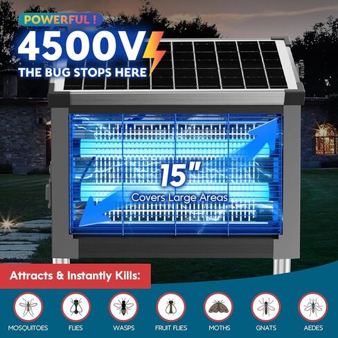 Solar Bug Zapper Outdoor, PhatroyYee Mosquito Zapper 4500V, Waterproof Portable Fly Zapper, Rechargeable Electric Mosquito Killer, Cordless Fly Insect Mosquito Trap for Patio Yard Home Garden Camping in Kuwait