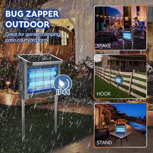 Solar Bug Zapper Outdoor, PhatroyYee Mosquito Zapper 4500V, Waterproof Portable Fly Zapper, Rechargeable Electric Mosquito Killer, Cordless Fly Insect Mosquito Trap for Patio Yard Home Garden Camping in Kuwait