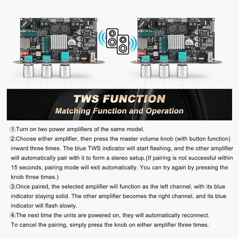 ZK-1001B Mono Bluetooth Amplifier Board with TPA316D2 Chip, Wide Voltage Input 12-24V Peak Output Power 100W, with TWS Pairing Function, Black (ZK-1001B) in Saudi Arabia
