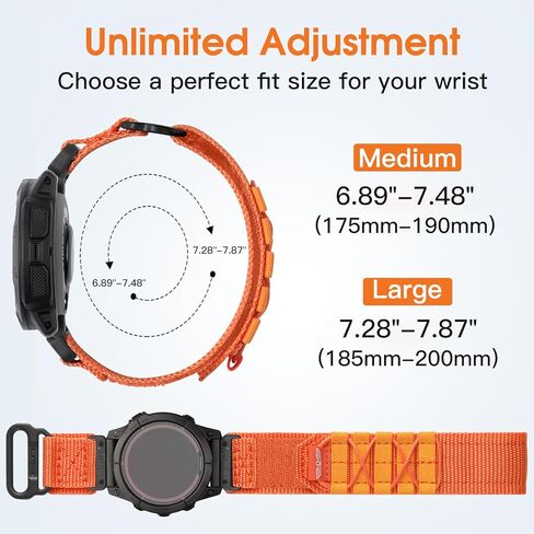 Tactical Rugged Band for Garmin Fenix 7X/Fenix 7X Pro/Fenix 6X Pro/Fenix 5X Plus/Fenix 5X/Fenix 3/Fenix 3 HR/Tactix Delta/Descent/Epix Pro 2 51mm, Nylon for Garmin Quickfit 26 Watch Bands in Kuwait